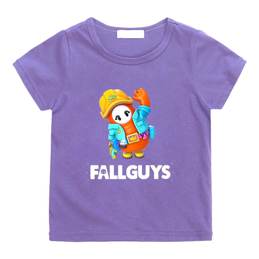 100% Хлопок Игра Fall Guys Детская Футболка Мультяшный Графический Принт Футболки Милый Повседневный Детский Топ Мягкий Круглый Вырез Короткий Рукав Летний