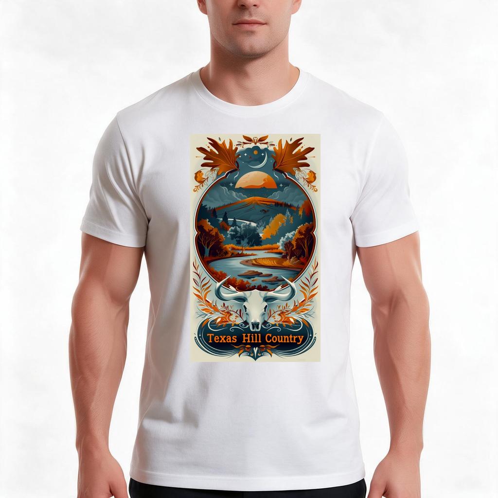 Texas Hill Country Artwork Tshirt Summer Casual Cotton Tee Oversized Streetwear Tops Vintage Graphic Print Unisex Unisex Unisex