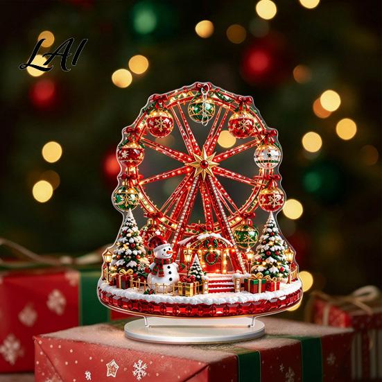 Christmas Holiday Decoration Decorative 2D Flat Tabletop Centerpiece Acrylic Carousels/Ferris Wheel/Tree Table Gift for Family Sign with Base Mantel