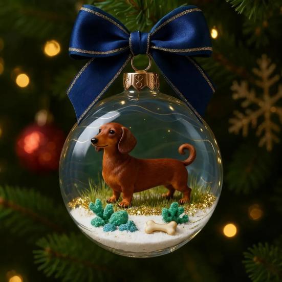 Animal Christmas Ball Ornaments Handcrafted 3D Turtle/Penguin/Bee/Dachshund Clear Ball Ornament for Xmas Tree Holiday Home Party Decor