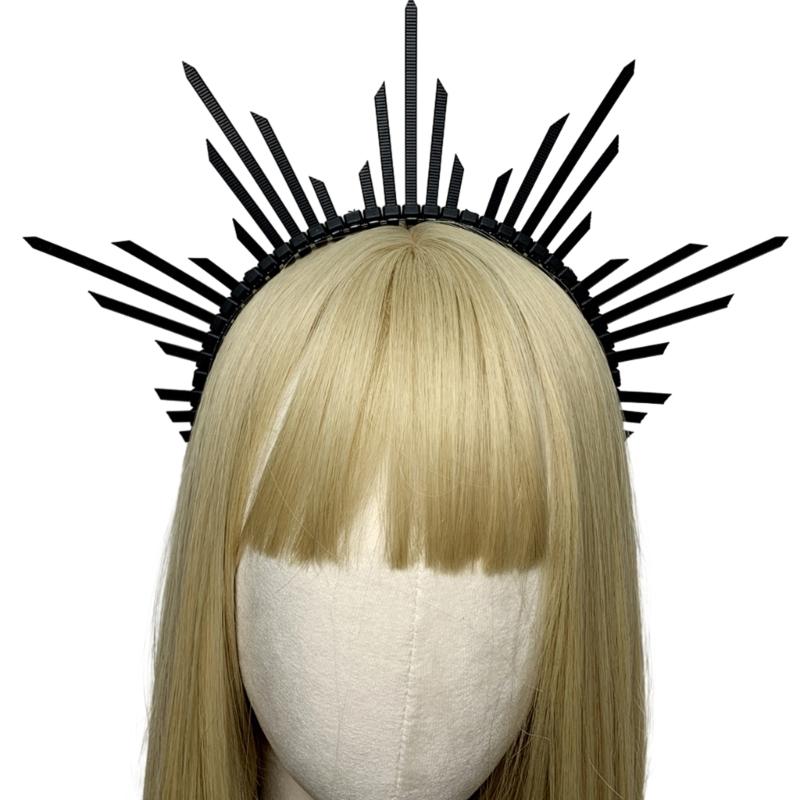 Темный ободок Корона ангела Ободок Свадебные тиары Божественный головной убор принцессы Обруч для волос Барочные тиары с шипами