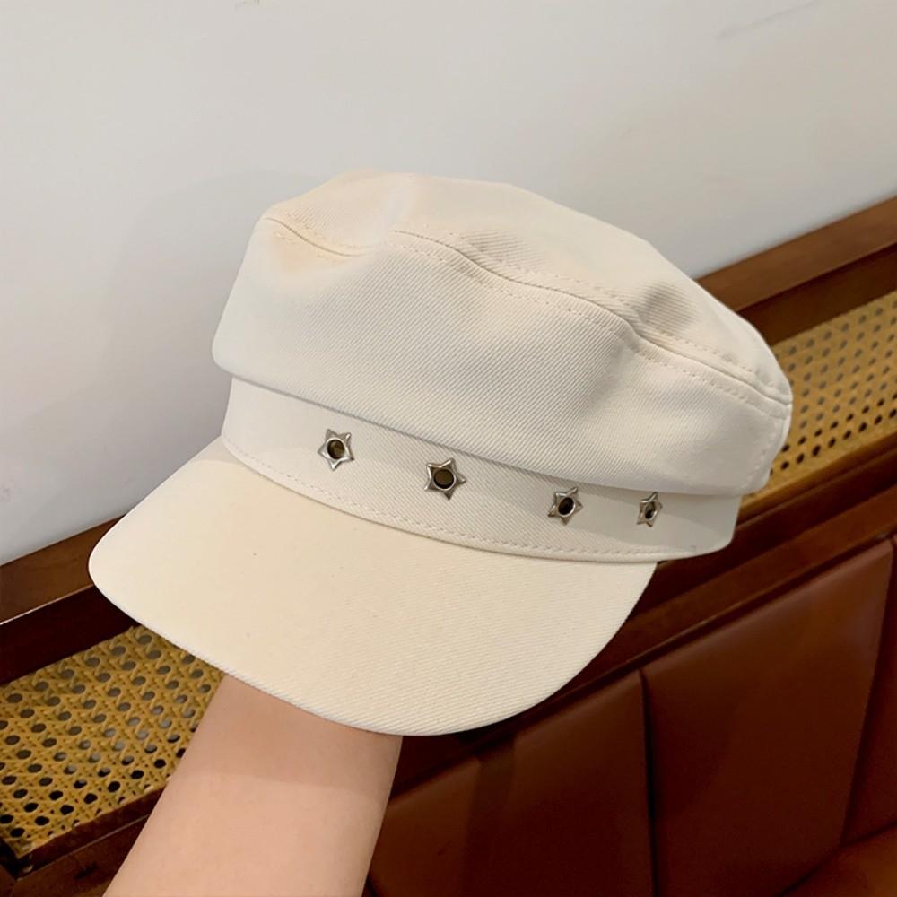 Flat Top Octagonal Cap Vintage Newsboy Hats Casual Star Hole Berets Ladies