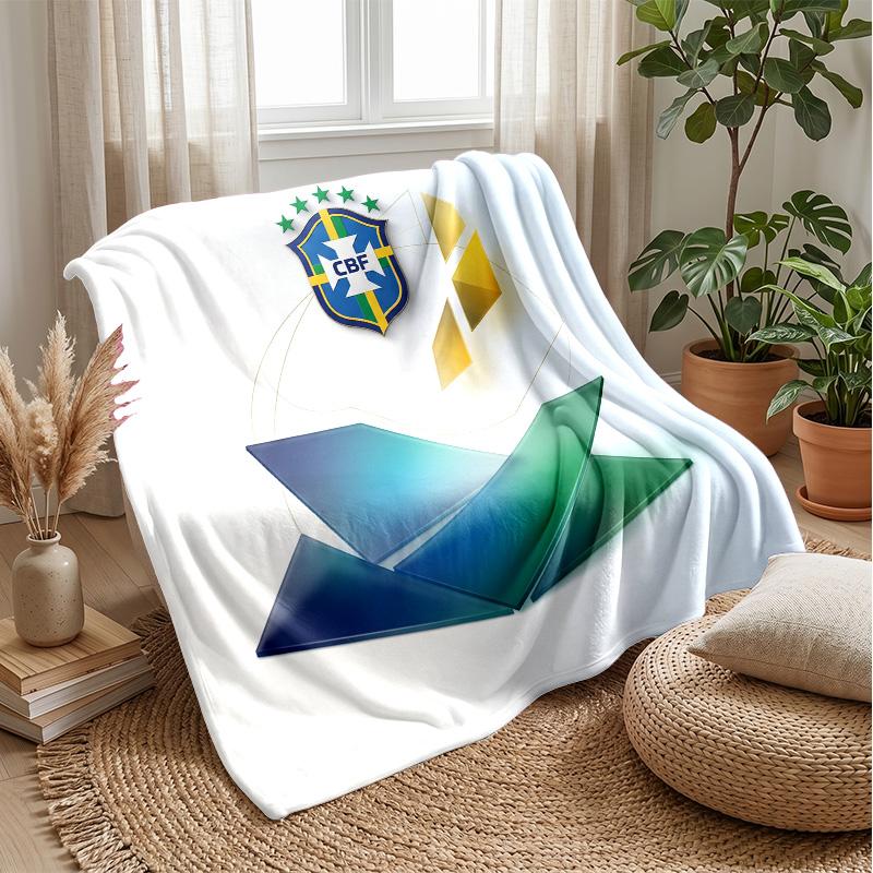 Brazil Football Printed Flannel Blanket Skin Friendly Warm Decorative Throw for Indoor Couch Bed Daily Use