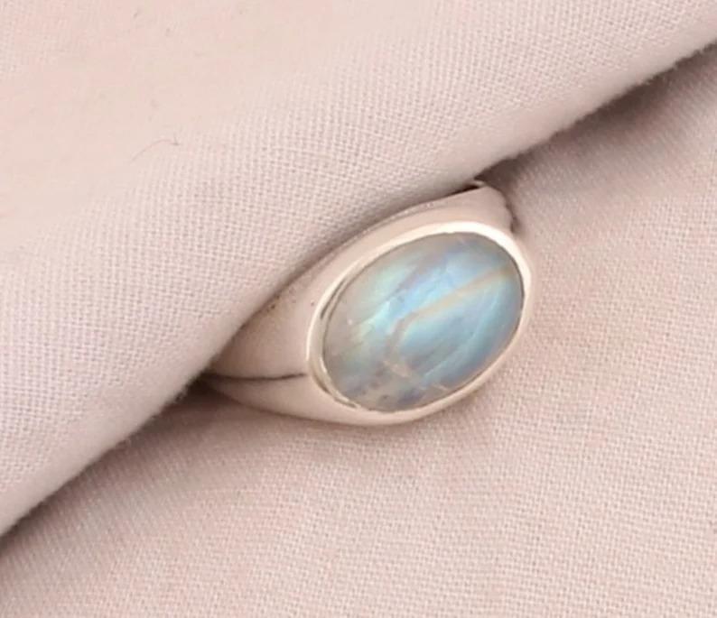 Кольцо с лунным камнем, ювелирные изделия ручной работы из стерлингового серебра 925 пробы. Кольцо с камнем, кольцо-пасьянс, обручальное кольцо, сплошное кольцо