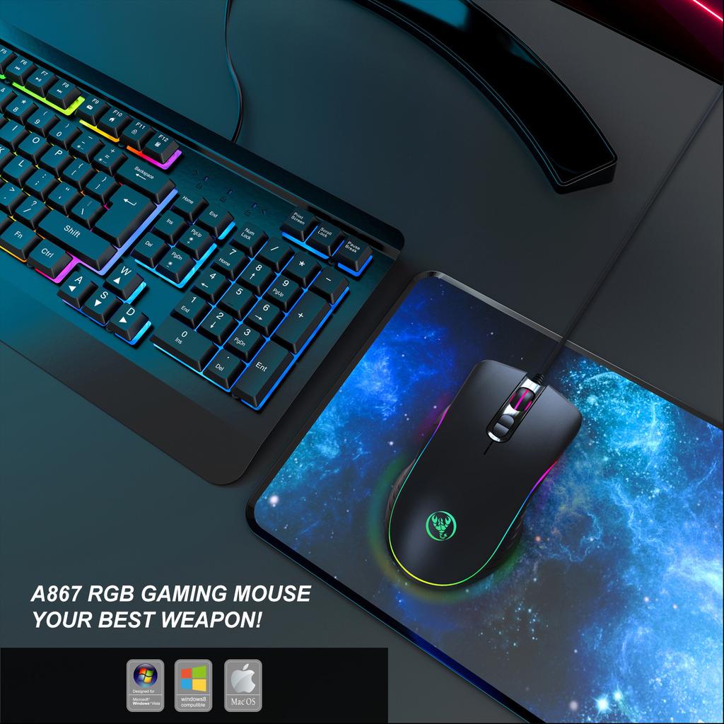 A867 Macro Programming Gaming Mouse RGB Backlight Wired 7-Key Matte Texture Multiple Lighting Modes
