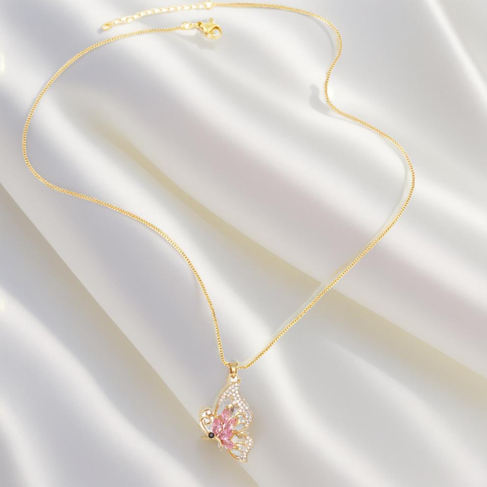 Высококачественное ожерелье-бабочка, женская модная цепочка на ключицу, слегка инкрустированная цирконием, кулон, золото, аксессуары ко Дню святого Валентина