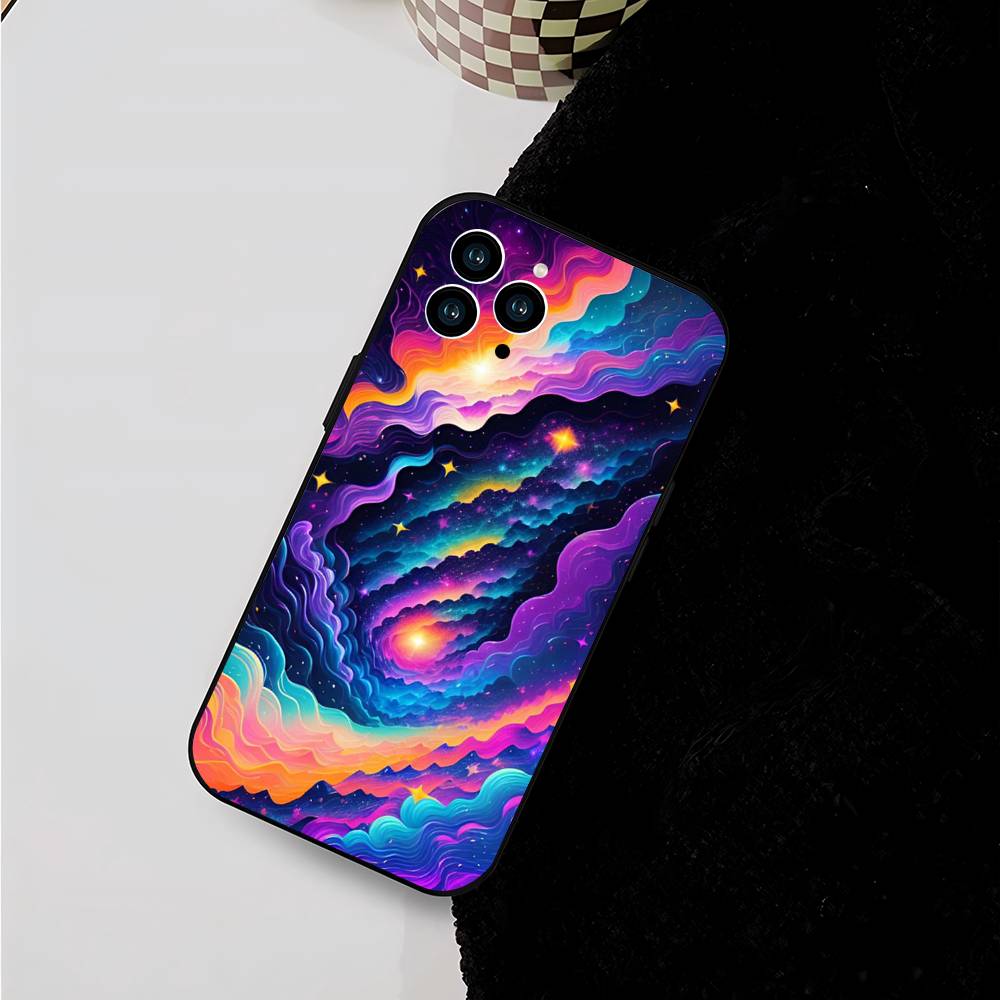 Colorful Starry Sky Galaxy Phone Case For IPhone 17 Air 16 15 14 13 Pro Max 11 12 Black Silicone Cover