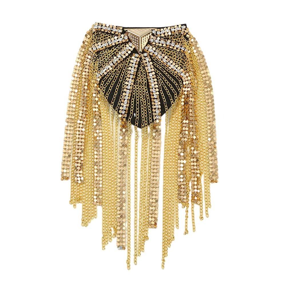 Эполет с кисточками и стразами, длинная цепочка, ювелирные изделия на плечо, нежная брошь на плечо для мужчин и женщин