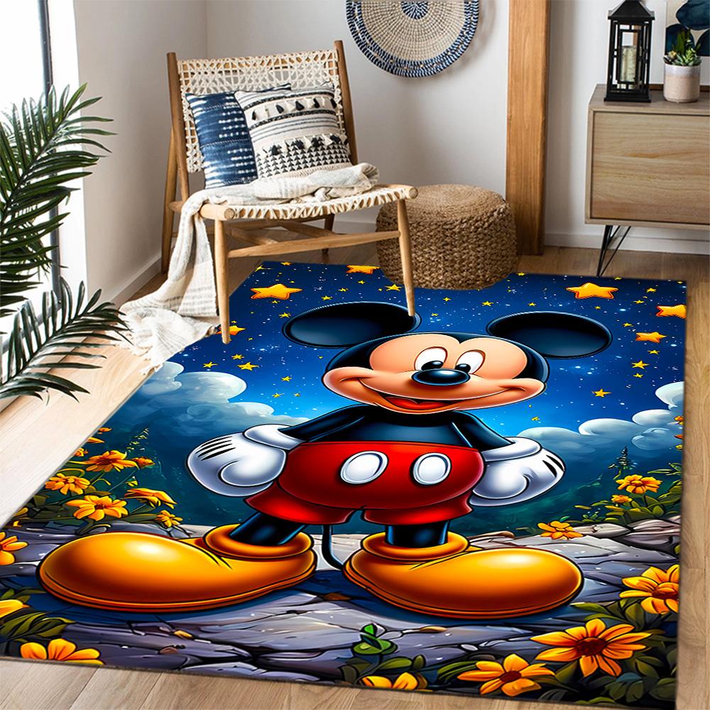 Mickey Mouse In Starry Night Disney Cartoon Theme Anti-Slip Rug - Polyester, Home Decor, Suitable for Bedrooms, Living Rooms, Doorways, and Studios