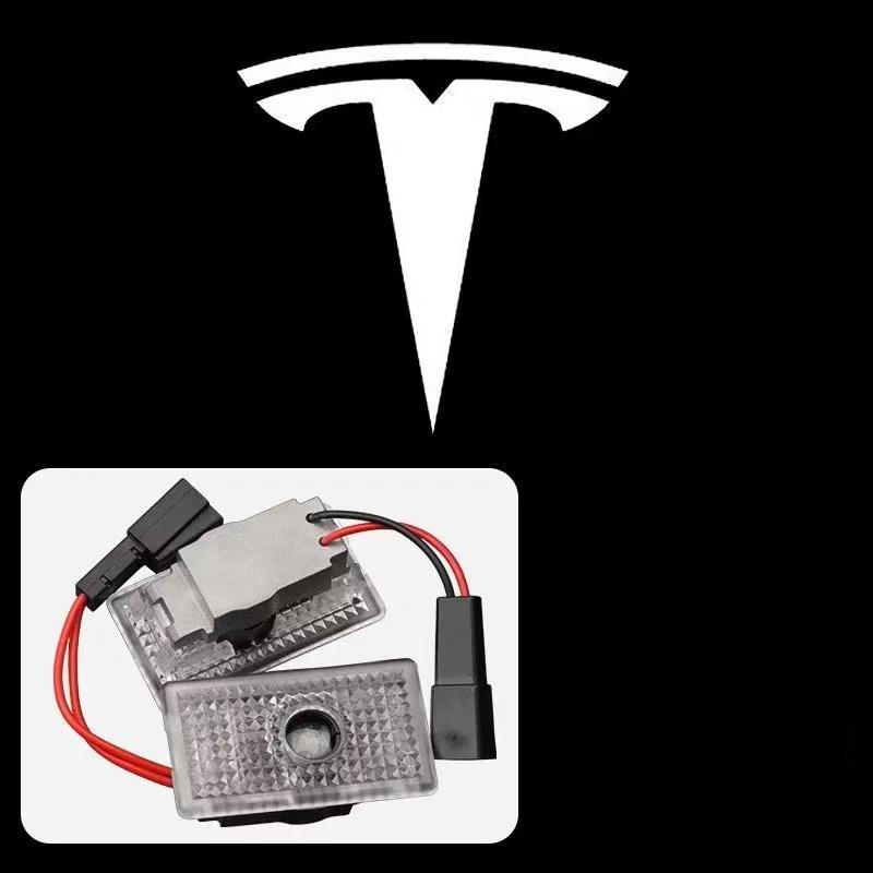 2Pcs LED Car Welcome Door Lights Emblem Accessory For Tesla SpaceX Model 3 Highland 2023 Model S X Y Y-Eur Roa Signage Light