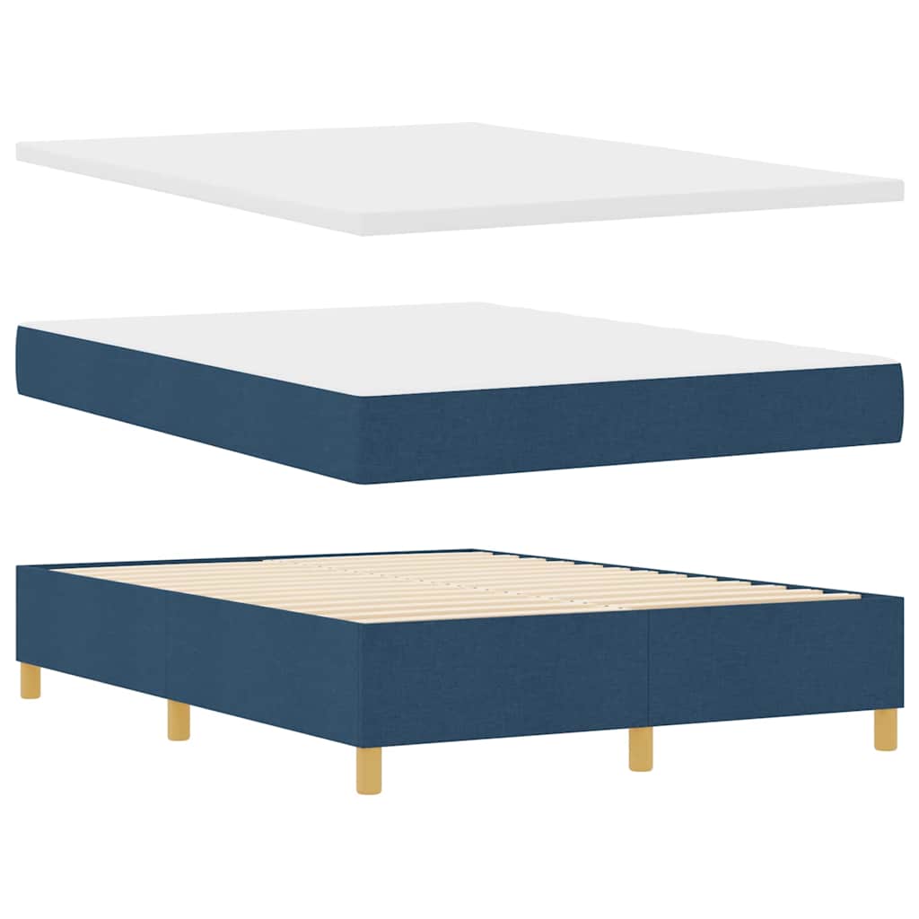 Box Spring Bed with Headboard Blue 140 x 190 cm Fabric