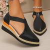 Fashion Women Closed Toe Wedge Sandals Summer Fashion Buckle Strap Solid Color Pointed Toe Elegant Comfortable Sandals for Women