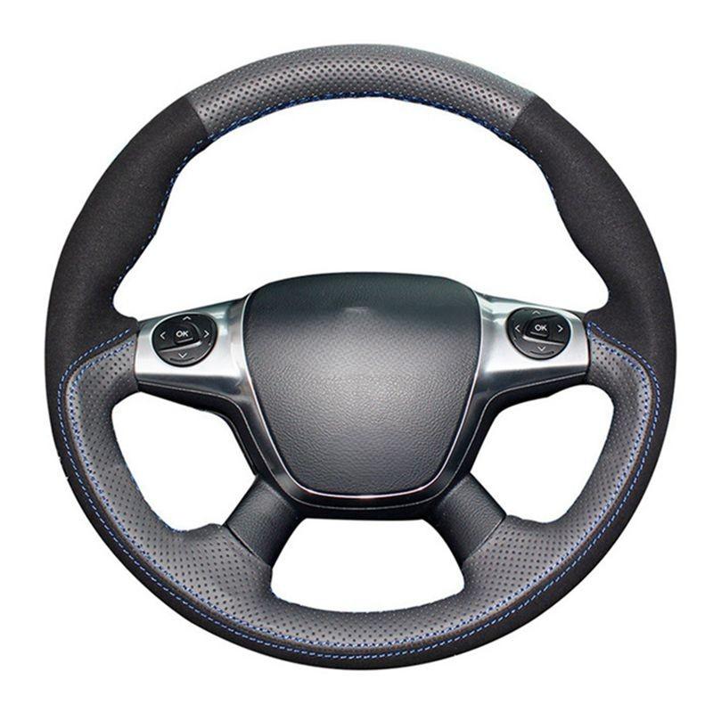 Черная натуральная кожа замша Чехол на руль автомобиля Для Ford Focus 3 2012-2014 KUGA Escape 2013-2016 C-MAX 2011-2018