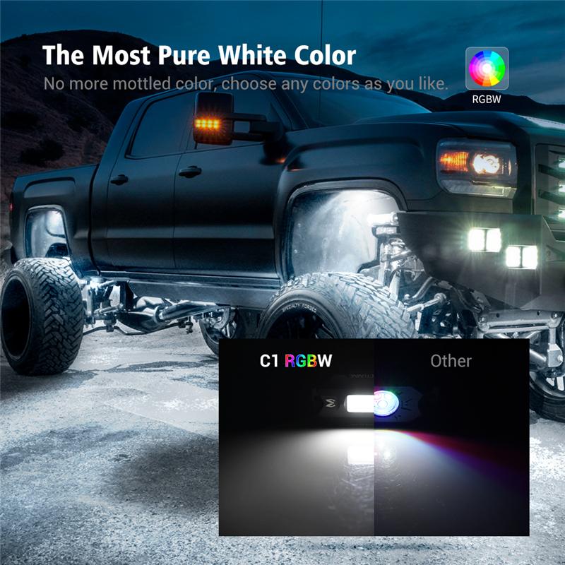 MICTUNING C1 8 Pods RGBW LED Rock Lights Remote Multicolor Underglow Neon Light Kit Wireless App Controller Music Mode