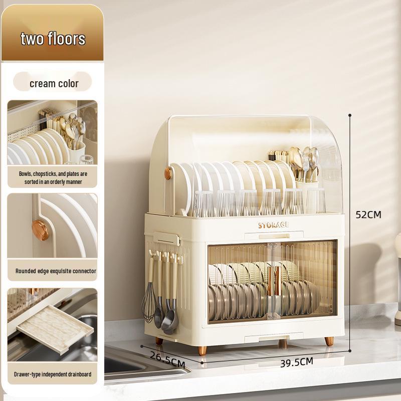 Foldable Multi-Layer Plastic Storage Cabinet with Lid - Organize Bowls, Plates, Baby Bottles, and Cups Dust-Free