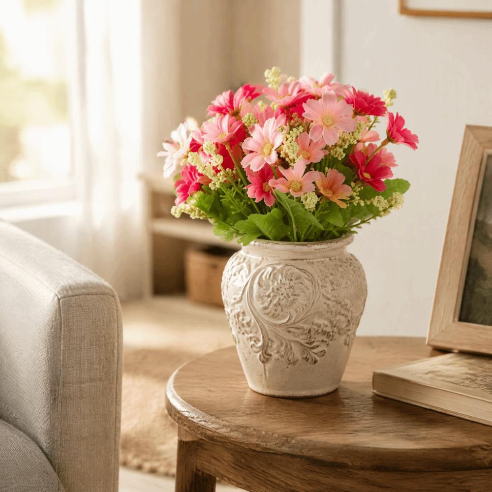 Pink Color Simulated Daisy 12.99x8.66in Fake Flower Bouquet Artificial Daisy Flowers Table Decor