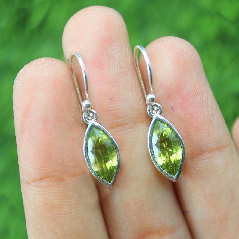 Серьги с драгоценными камнями перидот, Ювелирные изделия из твердого серебра 925 пробы, Серьги с ободом, Подарок маме, Подарок на свадьбу, Серебряные украшения