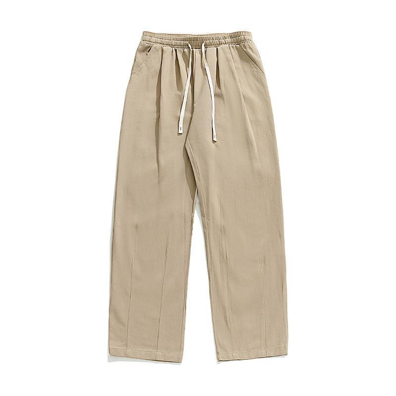 Retro Cotton Casual Pants With Pleats And Drawstring Waist For Men