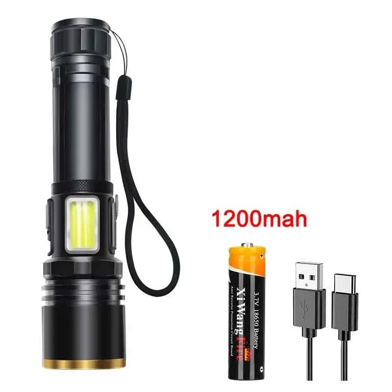 Portable Zoom LED Flashlight White Laser Wick USB Rechargeable Torch Camping Outdoor Hunting Fishing Walking Lighting Lantern
