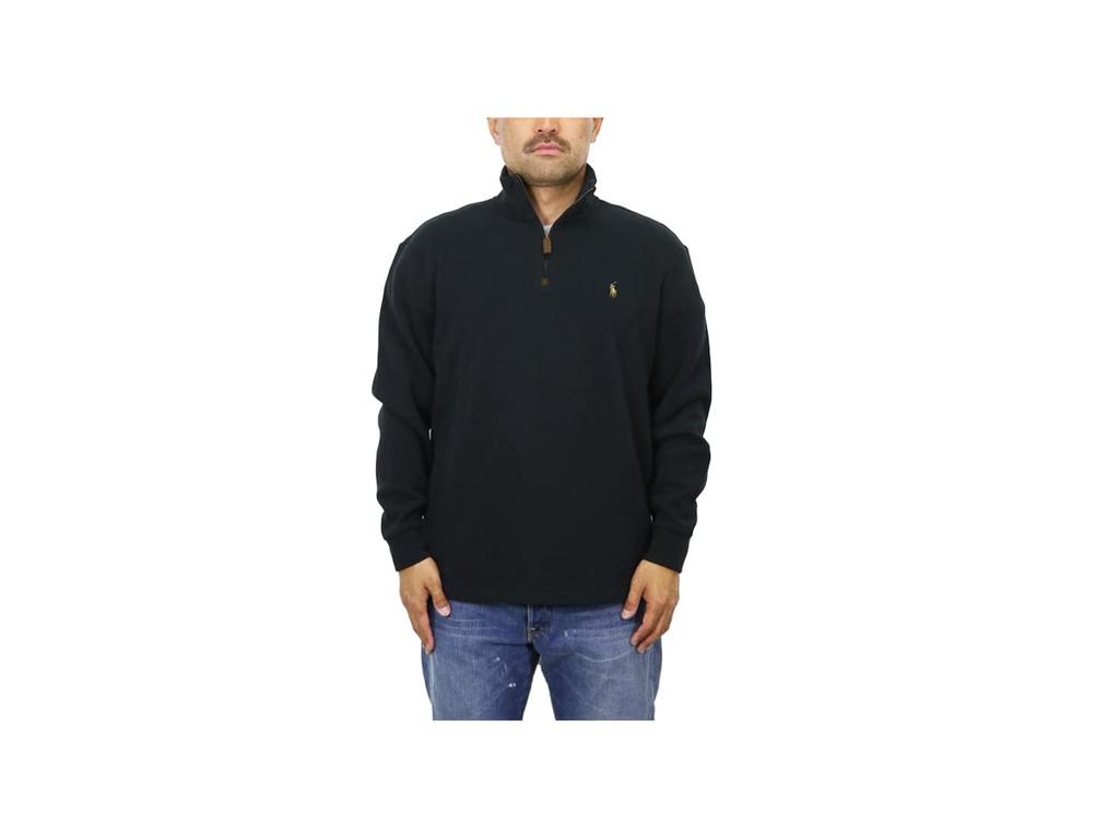 Polo Ralph Lauren Pullover Sweatshirt with Leather Pullover and Embroidered Size Black Men's Half-Zip Pony, XL, (Product Code 0102999)