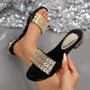 Ladies' Rhinestone Embellished Sandals - Open Summer Slippers, Casual and Formal Occasions, Fashionable Design Synthetic Leather Shoes