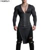 Spring Men Casual Zip-up V Neck Long Sleeve Beading Irregular T-shirts Undershirts