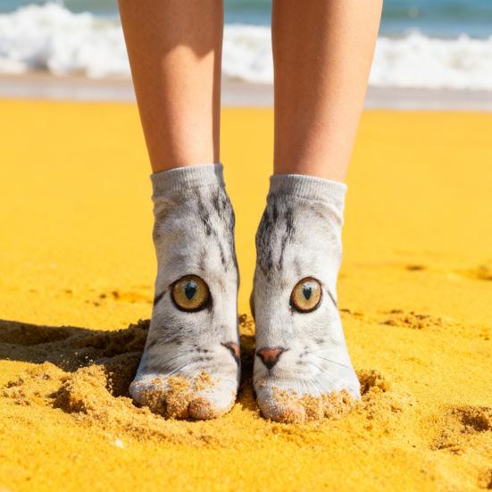 Yousheng Realistic Cat Face Socks 3D Cat Print Socks Breathable Cute Kitten Socks Funny Xmas Birthday Gifts for Women Men Cat Lovers