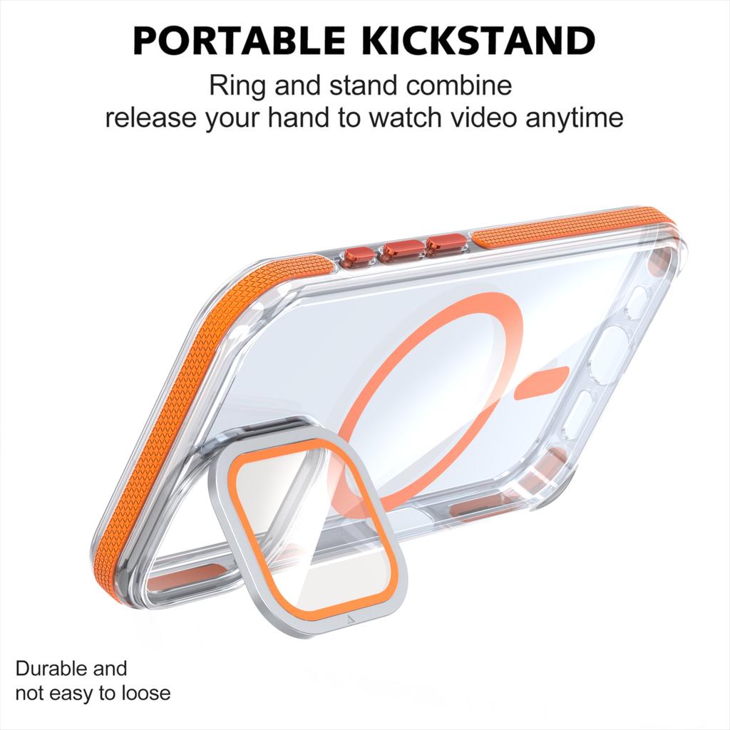 For iPhone 17 Magnetic Case TPU Acrylic Clear Phone Back Cover with Lens Protector Kickstand