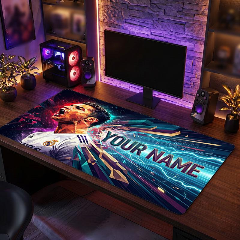 Cristiano Ronaldo Custom Large Mouse Pad, Personalized Name Text Print, Football Logo Non‑Slip Desk Mat Gaming Gift