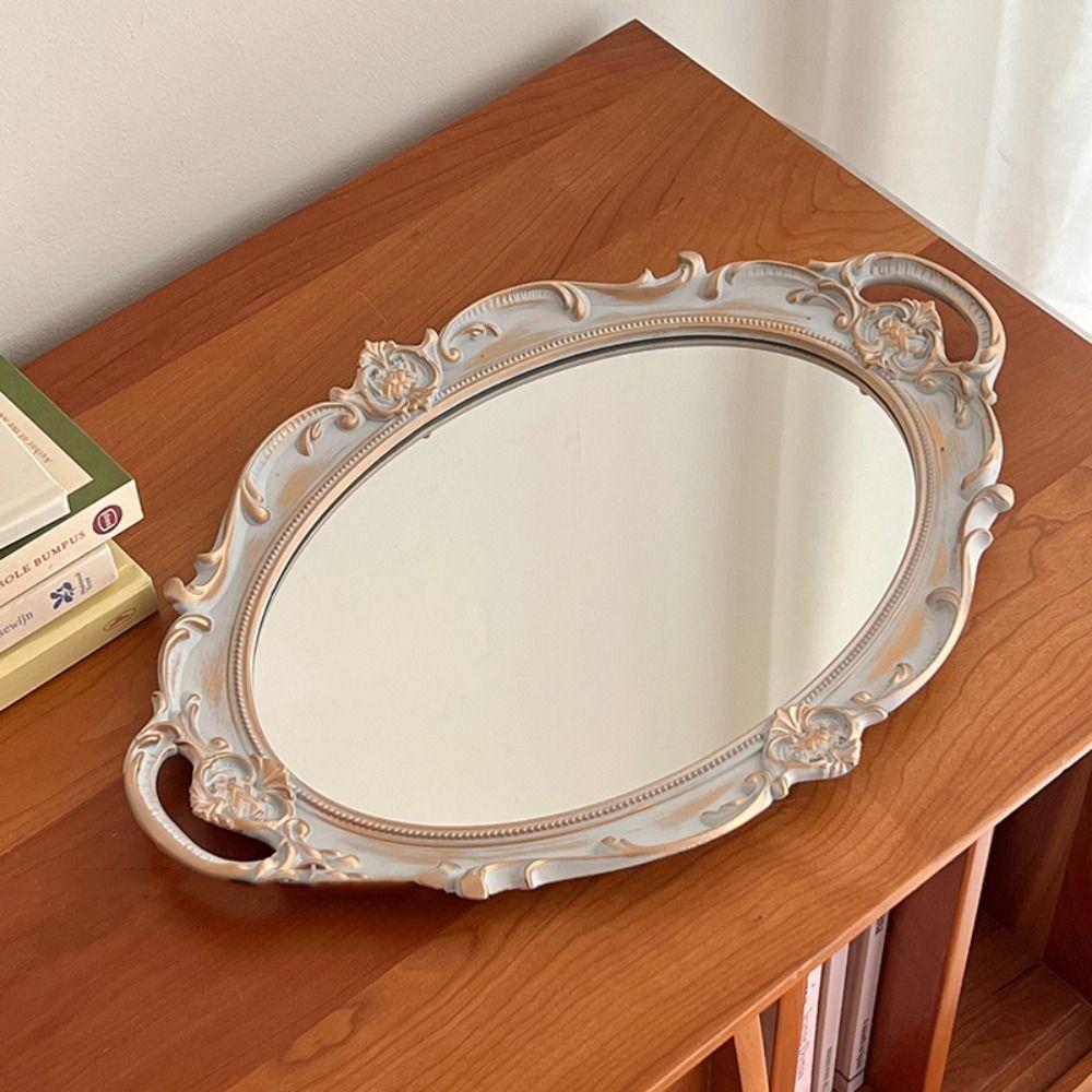 Glass Material Decorative Wall Mirror Oval Shape Cosmetics Storage Tray  Kitchen Decor