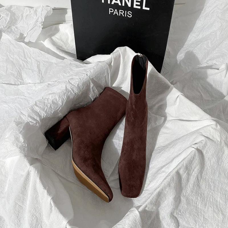 Autumn Winter Warm Cotton Women Stretch Sock Boots Fashion Elegant Back Zippers Shoes Thick Heel Laides Short Booties