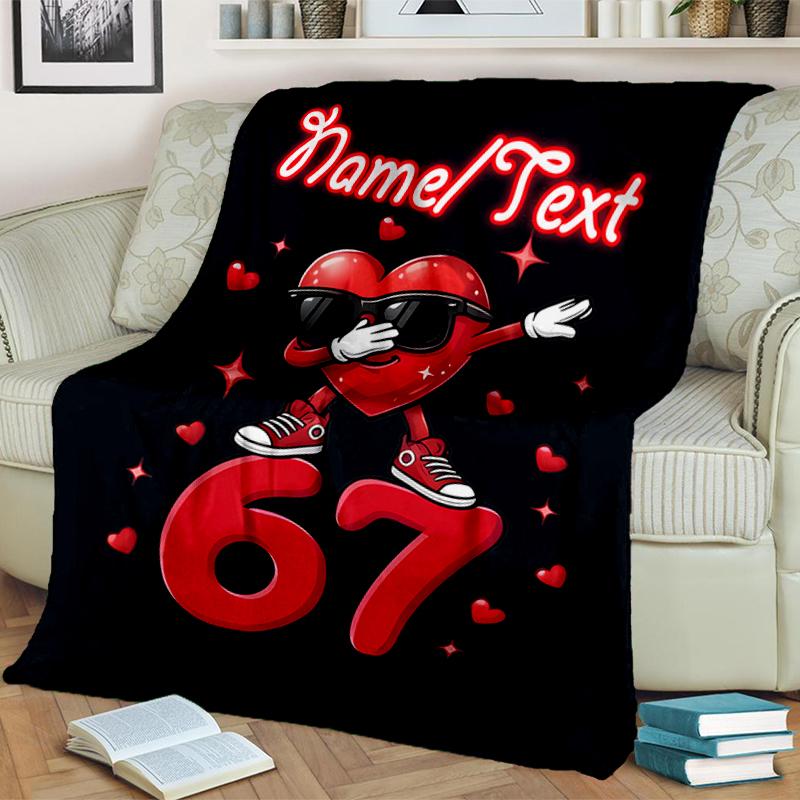 1PC Custom Name "Love Celebration: 67th Birthday" flannel blanket versatile,all-season throw suitable for the living room,bedroom,camping,travel,and g