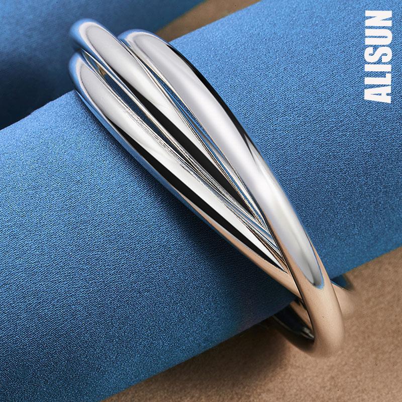 925 стерлингового серебра три линии гладкий браслет модные свадебные украшения