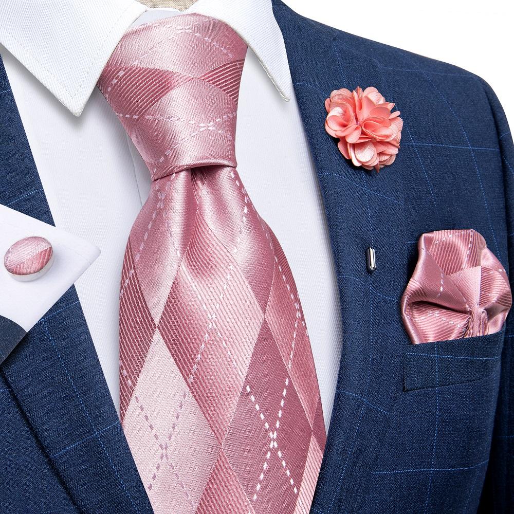 Classic 8.5cm Necktie Set for Men Striped Tie Silk Tie With Brooch Pin Hanky Cufflink Business Party