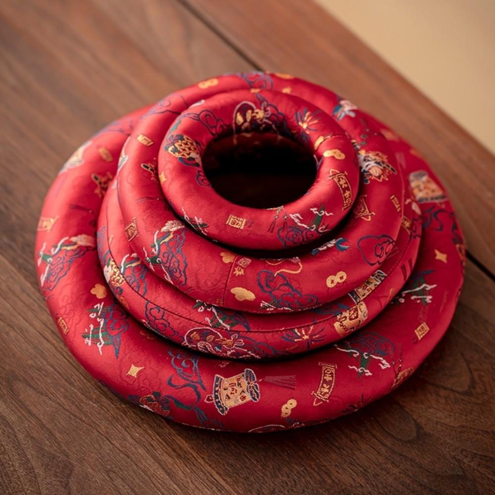 Brocade Singing Bowl Mat Nepalese Wooden Fish Coaster Handcrafted Item Sound Copper Out Mat Yoga