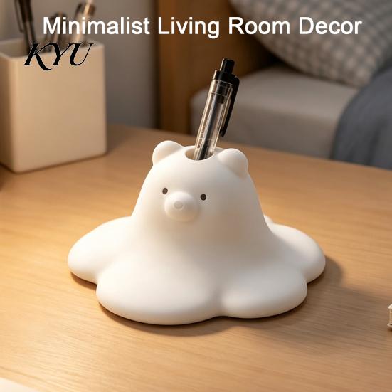 Creative Healing Gadgets 3D Printed Cute Polar Bear Figurine, Adorable White Desk PLA Material Art Ornament for Living Room Bedroom, Mini Vase Flower
