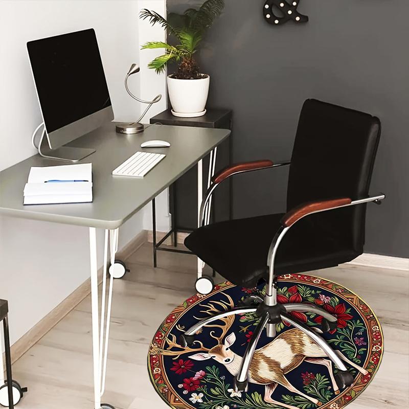 1pc Office Carpet Chair Mats Deer with Flowers Circular Illustration Perfect for Decorating Office Chairs, Living Rooms, Or Bedrooms.YDT092