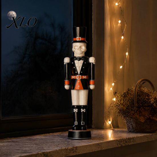 Festival Atmosphere Resin Crafts Halloween Skeleton Nutcracker Figurine, Gothic Skull Soldier Statue, Spooky Decorations Ornament for Window