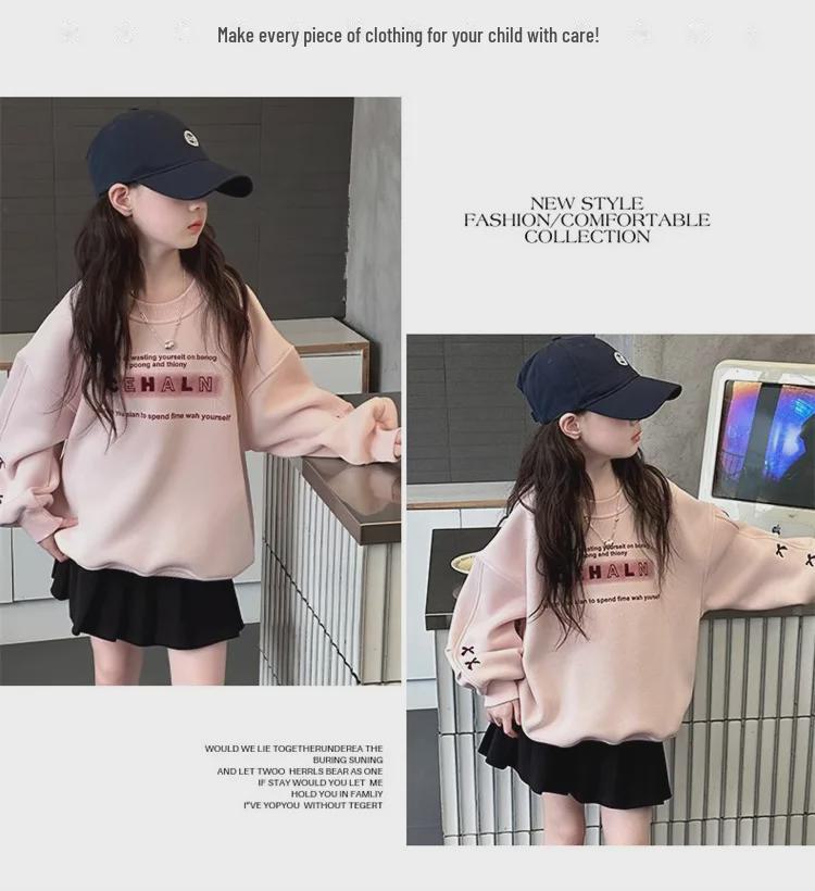 Свитер Heart Plus Velvet для девочек — милый пуловер с длинными рукавами для детей, осенне-зимний корейский стиль, однотонный универсальный дизайн.