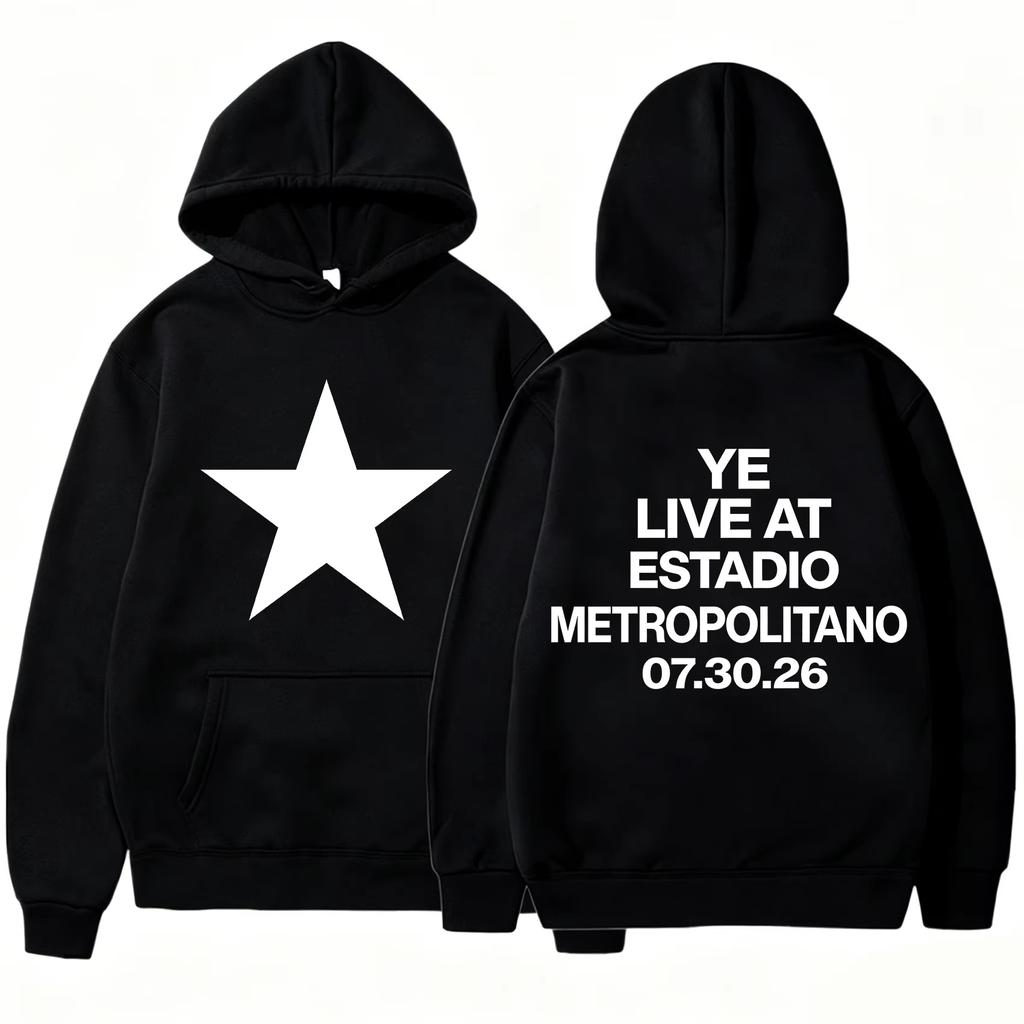 2026 Горячая Распродажа Худи Kanye West Live in Estadio Metropolitano Унисекс С Длинным Рукавом Модное Винтажное Худи с Принтом Трендовая Уличная Одежда для Повседневных Образов