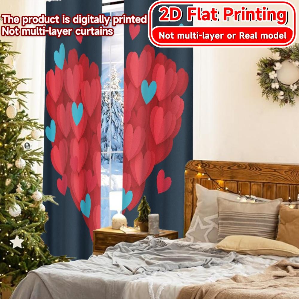 2D Flat Printing,2pcs Heart Bloom Popular Creative Curtains Semi-Sheer Curtains Decorations For Home Decorative for Living Room,