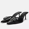 Fashion Pointed Toe Women's Mules Shoes Belt Buckle Black Patent Leather Stiletto High Heels Fashion Designer Summer Sandals for Ladies