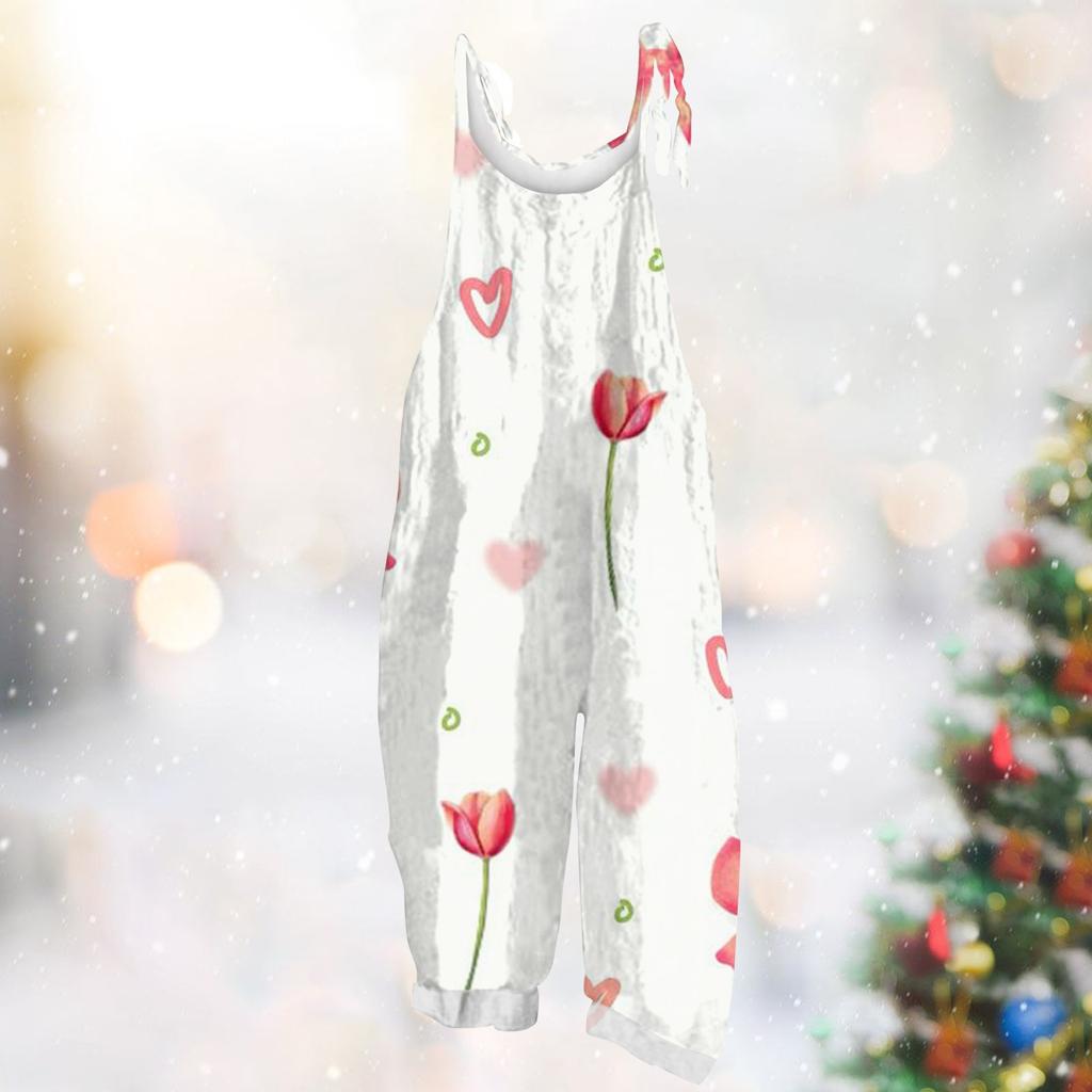 Женский комбинезон с карнавальным принтом, свободный, винтажный, на бретелях, хлопок, лен