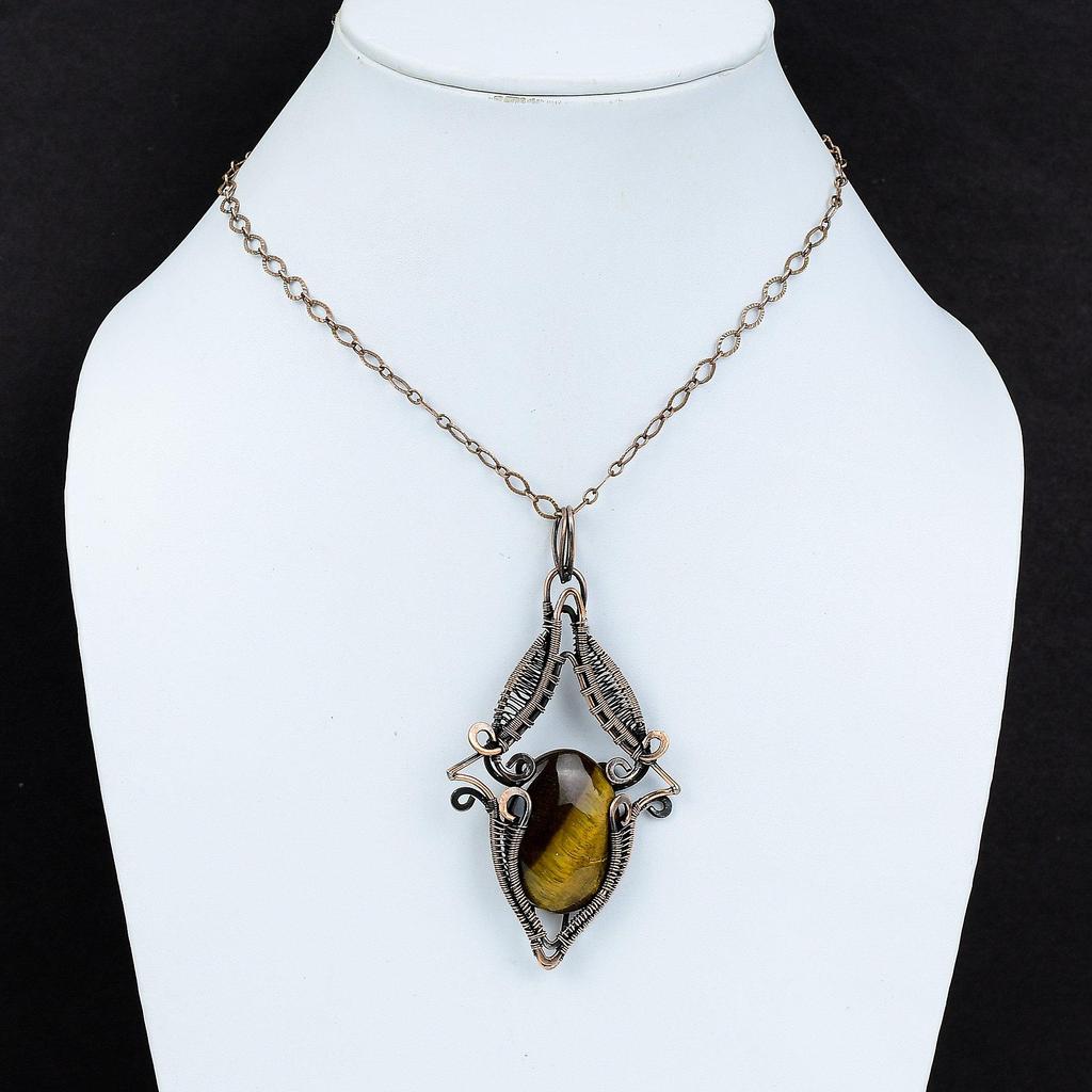 Кулон Тигровый глаз Кулон, обернутый медной проволокой Изящный драгоценный камень Кулон ручной работы Украшения из тигрового глаза Подарок на помолвку Украшения из медной проволоки