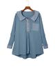 Azura Exchange Sky Blue Waffle Knit Buttoned Long Sleeve Top