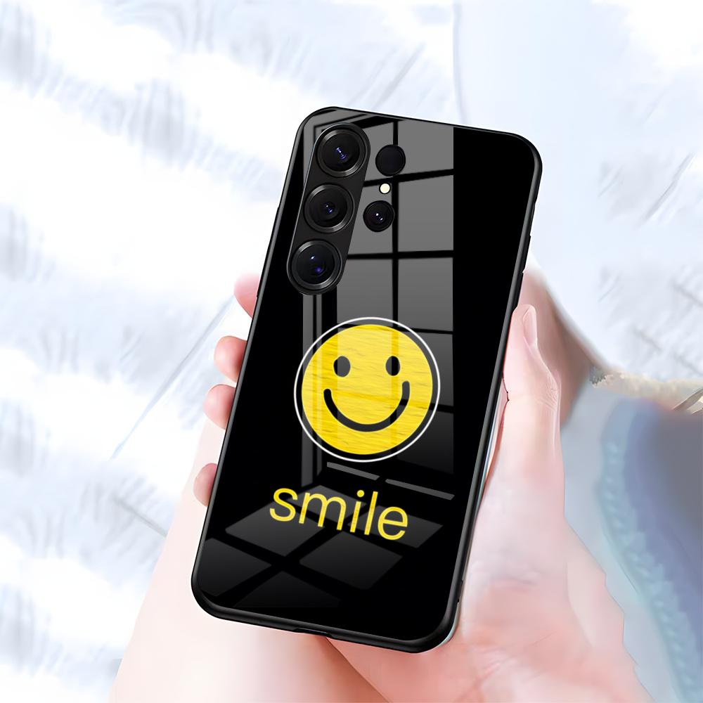 Аниме Чехол с улыбкой для Samsung S26 S25 S24 FE S23 S22 S21 Plus S20 Ultra Note20Ultra Черная Стеклянная Крышка