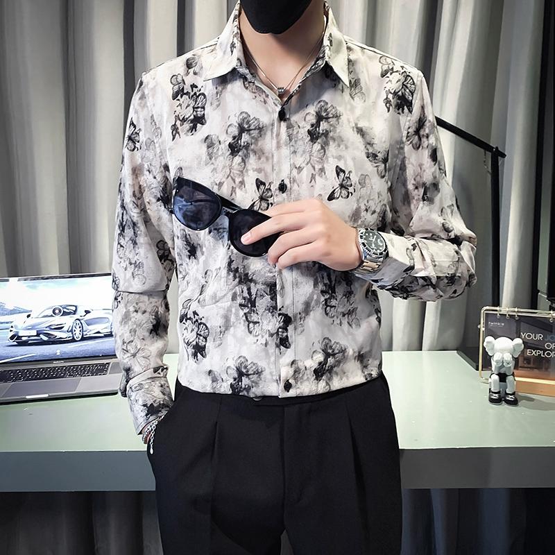 2024 Korean Style Fashion Shirts Men Funny Printed Pattern Shirt Male Casual Streetwear Hawaii Shirt Man Button Long Sleeve Blouse Tops