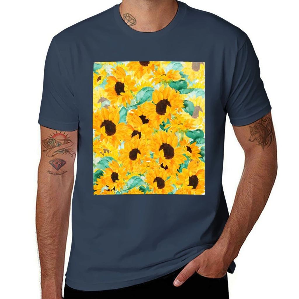 watercolor yellow orange sunflower pattern 2019 TShirt Work Outdoor TShirt for Unisex