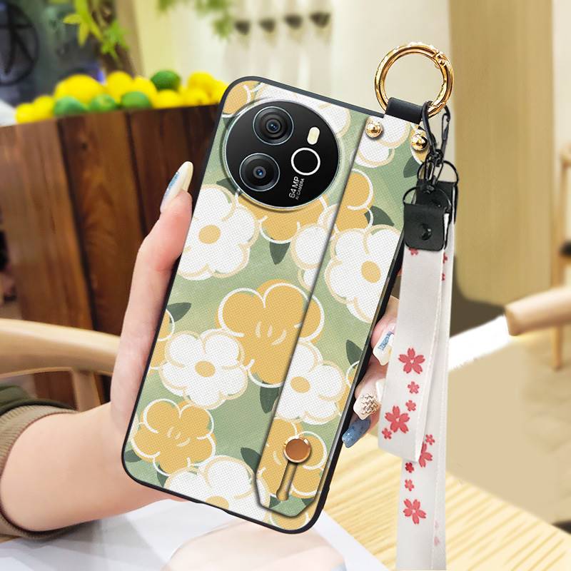 Protective Ring Phone Case For Blackview Shark8/Oscal Tiger12 Kickstand Phone Holder Lanyard Anti-knock Anti-dust Flower
