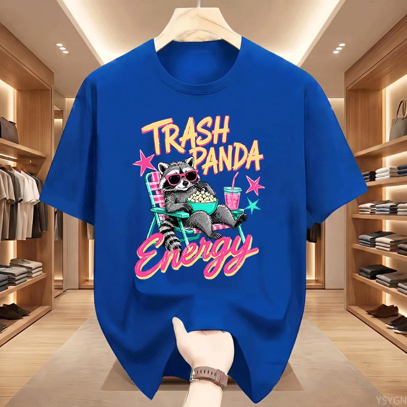 Trash Panda Energy Tshirts Raccoon Funny Animal Graphic T Shirts Casual Round Neck Printed Cotton Short Sleeve Tees Tops